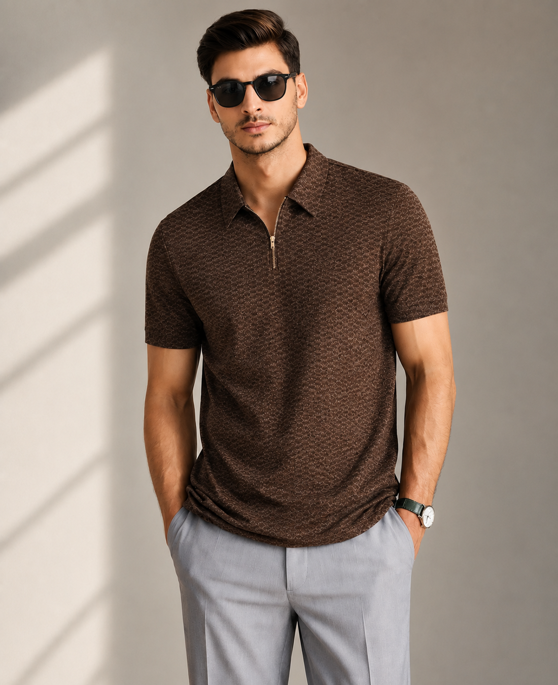 Signature Textured Zip Tee – Premium Comfort, Refined Style( t-shirts)