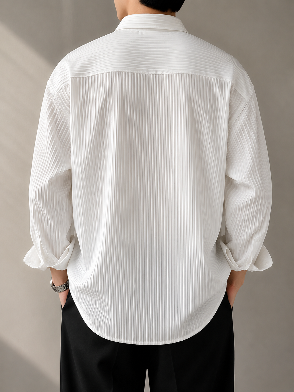 Premium Pleated Oversized White Shirt for Men | Luxury Casual Fit