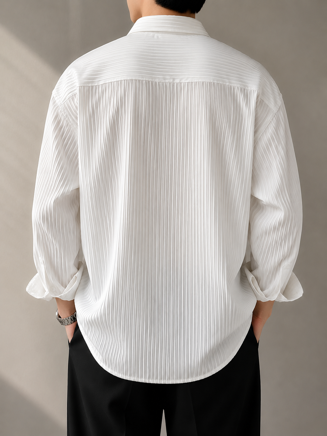 Premium Pleated Oversized White Shirt for Men | Luxury Casual Fit