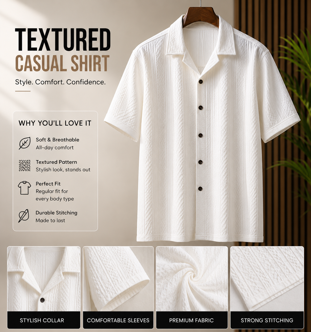 Premium Textured Casual Shirt for Men | Soft Cotton Blend | Modern Relaxed Fit