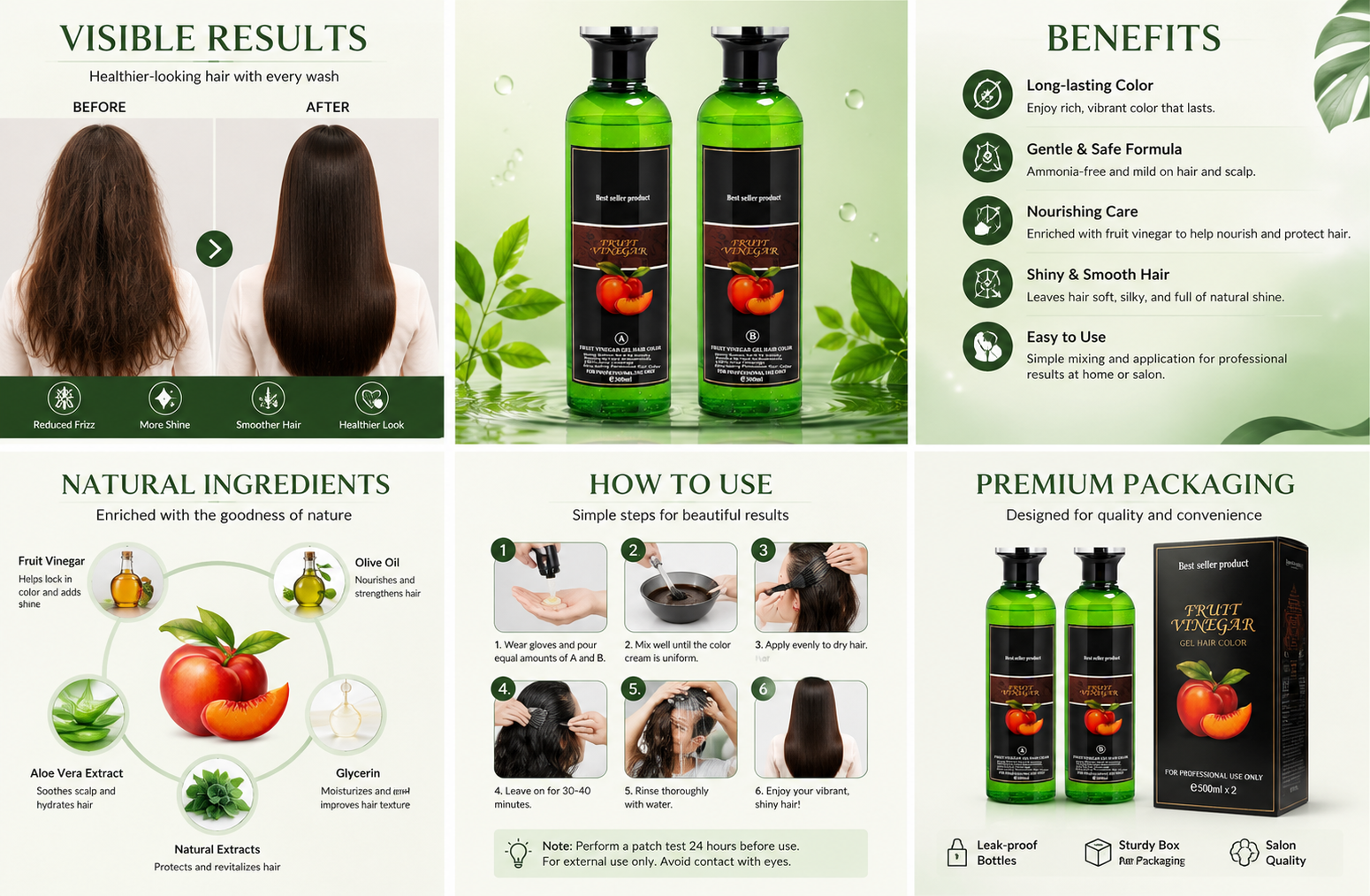 Fruit Vinegar Hair Color Gel – Natural Black 1000 ML (500 + 500 ML)