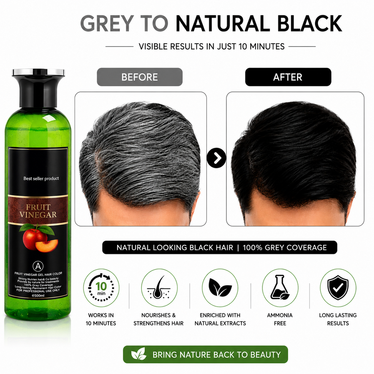 Fruit Vinegar Hair Color Gel – Natural Black 1000 ML (500 + 500 ML)